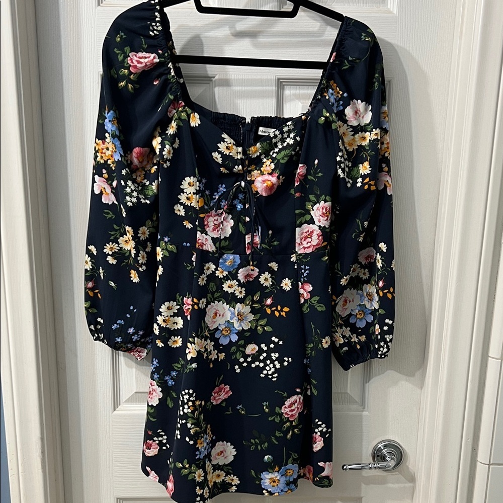 Abercrombie & Fitch Navy Floral Puff Sleeve Mini Dress Size Small